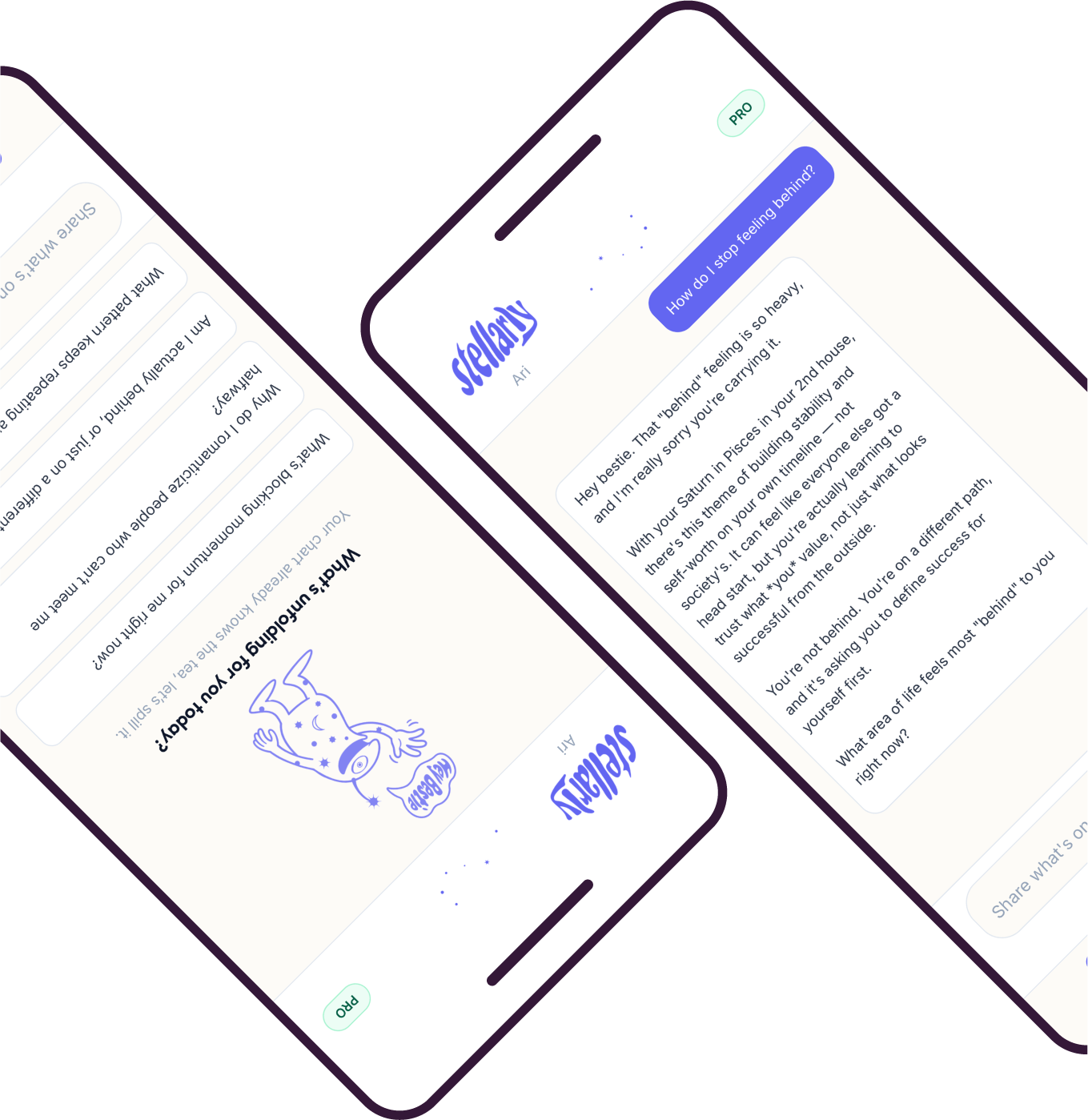 Stellarly chat preview showing conversation examples